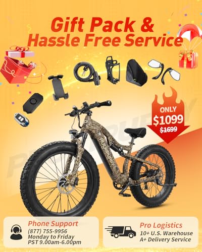 PUCKIPUPPY Electric Bike 960W 48V 20AH Fat Tire Full Suspension 28MPH Camouflage