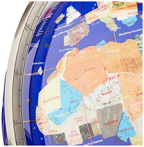 Unique Art Since 1996 Blue Lapis Gemstone World Globe with Silver Stand