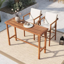 WZONICE98 3-Piece Outdoor Bar Set Acacia Wood Patio Bar Table and 2 Stools with Cushions High Top Outdoor Furniture for Backyard Poolside 400 lbs Capacity Stools Beige