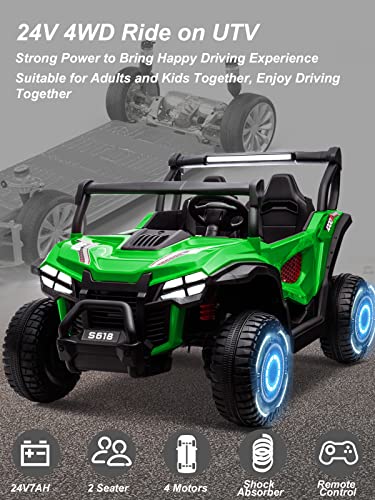 OTTARO 24V XXXL 2-Seater Ride-On Car 4WD UTV Truck with Remote Control Green