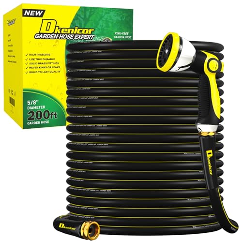 Dkenicor 200FT Expandable Garden Hose, 5/8 Inch Heavy Duty Leak-Proof Water Hose with 600PSI Pressure, for Gardening, RV, and Pet Wash, Yellow Green-6PC