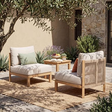 Seeheool Acacia Wood Patio Furniture Club Chair, Outdoor Rope-Woven Chair, Set of Two, Suitable for porches, Gardens, backyards, and Balconies (Light Teak + Beige Rope + Beige Cushion).