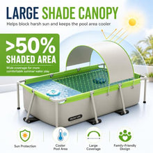Foldable Pool with Canopy, 3-Layer PVC Rectangular Non Inflatable Pool