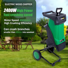 SAIYERUS 2400w Powerful Garden Shredder, Impact Electric Shredder max Diameter 1.6'', Leaf & Wood Chipper, Corded Leaf Mulcher Includes 50L Collection Bag, Rapid Blade System, Safety Plunger, 110v