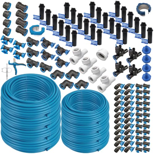 Blu-Lock 1" & 1/2" Push-Fit In-Ground Sprinkler Kit with Electric Valves, Rotor Heads, Fittings, and Tubing, Zones: 4