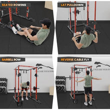GOCAPTAIN Power Cage Multi-Functional Rack with Cable Cross-Over and Lat Pull Down Black/Red