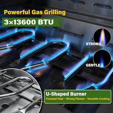 34 Inch Built In Gas Grill, 3 Burner Propane, High Hood for Outdoor Kitchen