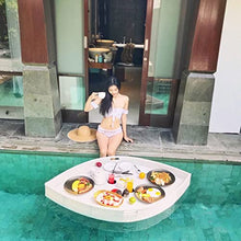 Floating Pool Tray, Willow Leaf Floating Plate Rattan Woven, Swimming Pool Floats for Adults for Sandbars, Spas, Bath, and Parties,White