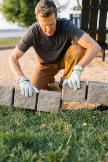 Beuta Landscape Edging | Garden Edging Border | Polyrock Blocks for Lawn Edging, Flower Beds & Yard Edging – 10 Pack | Each Section Has 6 Blocks 48" L x 4" W x 6.5" H | 20 Spikes | Sandstone
