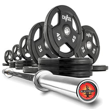 XMark CHISEL 365 lb Olympic Weights Set and BLACKSMITH Barbell, 7' Olympic Bar - 365 lb Weight Set