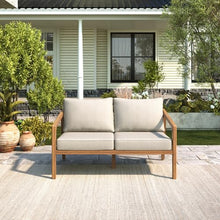 Christopher Knight Home Westin Acacia Wood Patio Loveseat Sofa with Cushion, Outdoor 2-Seater Sofa with Removable Cushions, Patio Furniture Sofa for 2, Teak+Beige