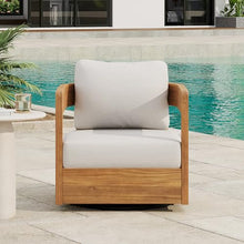 Christopher Knight Home Telluride Outdoor Acacia Wood Swivel Club Chair with Removable Cushion, 360° Rotating Patio Armchair for Garden, Balcony, or Poolside Seating, Teak + Beige