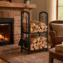 DFTDFYXY Firewood Rack with 4-Pcs Fireplace Tools Set, Heavy-Duty Steel