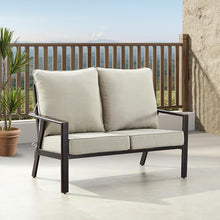 Oakland Living Black Aluminum Patio Deep Seating Outdoor Two Seater Loveseat with Light Grey Cushions