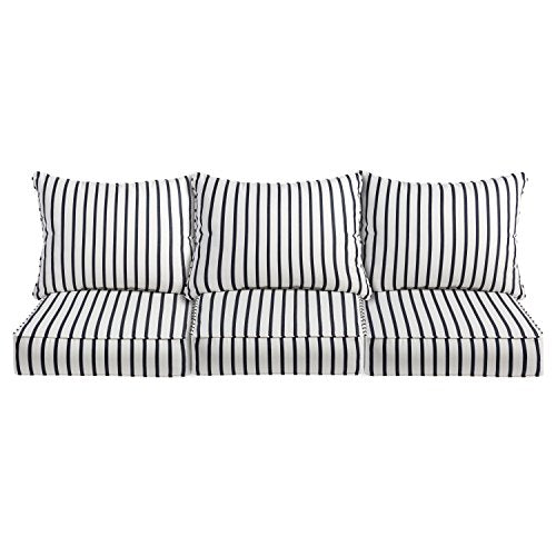 Trupedic x Sunbrella - Deep Seating Sofa Pillow and Cushion Set, 23 in x 25 in x 5 in, White & Navy Blue Stripes