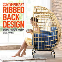 SereneLife Wicker Rattan Egg Chair with Cushions, Indoor Outdoor Egg Chair with Steel Frame and Washable Pillows, Woven Design, Comfortable Seating for Porch, Deck, Garden, or Room, 56" x 34" x 39"