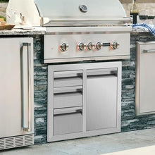 KODOM 29.5" W x 22.6" H x 21.7" D Outdoor Kitchen Stainless Steel Cabinet BBQ Access Triple Propane Drawers Combo with Fixed Trash Ring for BBQ Island Patio Grill Station