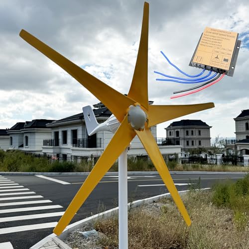 ZHOZHUT 800W / 1000W / 1200W Wind Turbine Generator Kit 12V / 24V / 48V Wind Power Generator with MPPT Controller and 5 Yellow Blades, Low Noise Windmill Generator for Marine, RV, Home,800w,24V