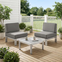 Christopher Knight Home Armless Club Chair Set of 2, Aluminum Frame Outdoor Seating, Aluminum Patio Chair with Cushion, Poolside Armless Seating, Modular Sectional Outdoor Furniture, Khaki