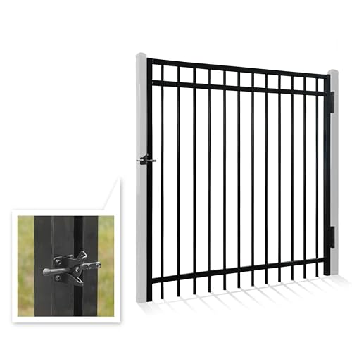 Fencer Wire Heavy Duty Flat Top Fence Gate, 5FT Height x 5FT Width Outdoor Fence Gate, Outdoor Anti-Rust Metal Steel Gate for Fencing Barrier, Decorative Garden Gate with Gate Lock
