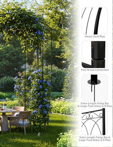 8.8 FT Black Metal Garden Arch Arbor - Birdcage Shape Wedding Arch for Outdoor Ceremony, Pergola Pavilion for Climbing Plants, Patio & Backyard Decor