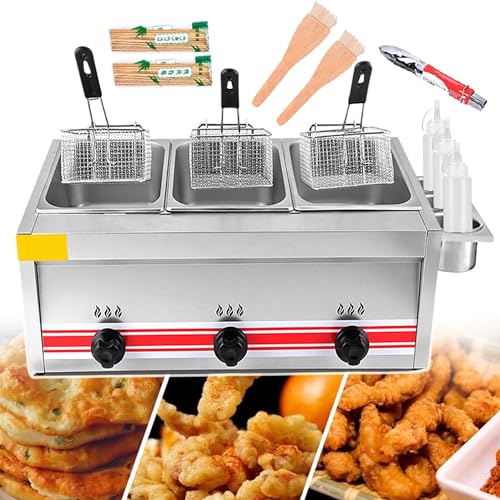 QIANG Outdoor Deep Fryer,Propane Deep Fryer with Stainless Steel Baskets and Lids Gas Deep Fryer with Adjustable Temperature Regulator,for Frying Fish, Chicken Wings,French Fries 30L
