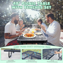 esheno 4FT Rectangular Outdoor Picnic Table with Attached Benches, Heavy-Duty Expanded Metal Mesh Patio Table, Commercial-Grade Outdoor Seating for Park, Backyard, Deck, Lawn, Black