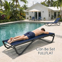 Kozyard Outdoor Chaise Lounge Chair, All Aluminum Frame and Textilene Fabric, Fully Flat Adjustable Reclining Patio Lounger for Pool Sun Shelf, Tanning Ledge, Sunbathing & Backyard (NavyBlue, 2Chairs)