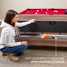 Hathaway Newport 7-ft Pool Table Tennis Combination with Dining Top, Two Storage Benches - Woodtone