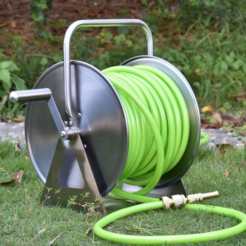 Etsuosy Garden Hose Reel Cart, Stainless Steel, Wall Mount or Portable, 25m Capacity