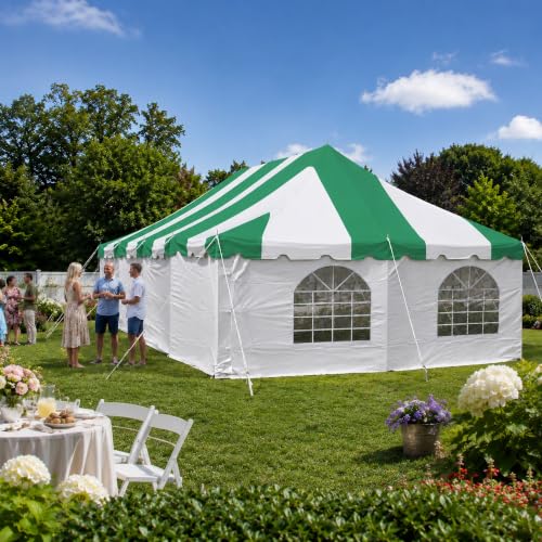 Party Tents Direct 20' x 40' Weekender Pole Canopy, Green Top & Sidewalls