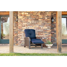 Hanover Strathmere Outdoor Recliner Chair with Navy Blue Cushions