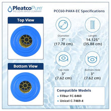 Pleatco Filtration PCC60-PAK4-EC Pool Filter Cartridge Replacement for Unicel: C-7469-4, Filbur: FC-6460, OEM Part Numbers: