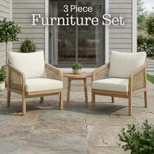 Alaterre Furniture Lusso 3 Piece Outdoor Patio Furniture Set - Weather-Resistant Eucalyptus Wood Patio Table and Chairs Set of 2 - Modern Outside Furniture Set for Porch, Deck, or Poolside (Natural)