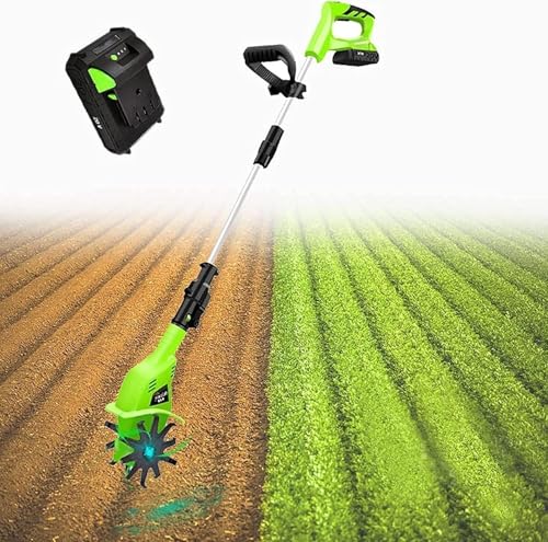 LBAawxe MekUk Garden Tiller & Cultivator Rotavator 20V Electric Tiller, Working Width 10 cm, Depth 25 cm, Speed 250 RPM for Garden, Vegetable Plots for Garden Care Compacted Soils and Lawn Yard