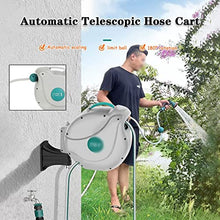 JKSVTF Hose Reel Cart Hose Reels for Outside Automatic Telescopic Hose Cart, Garden Hose Storage Artifact, Wall-Mounted Hose Reel, 180° Rotation (Gary Hose Reel+30m Pipe)