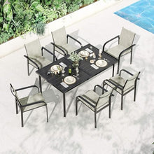 GAOMON Patio Dining Set 7 PCS, 6 Stable Outdoor Dining Chairs with Rectangular Dining Table, Patio Table and Chairs Set for Lawn,Deck and Backyard, Beige
