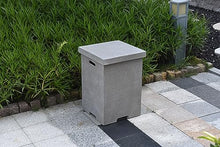 AMS Fireplace | Elementi Tall Light Grey Square Travertine Propane Tank Cover | Concrete GFRC Base | Dimensions: 17.7 x 17.7 x 24.4 inches | Complement HAMPTON, and Others Fire Pit Tables Perfectly