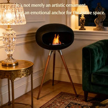 Minimalist Wooden Leg Tripod Fireplace, Smoke-Free and dust-Free,Black