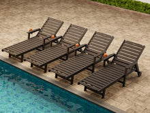 Garvee Lounge Chair Outdoor Set of 4 with Wheels & 5-Position Adjustable Backrest, Oversized Chaise Lounge with 2 Move Handle, HDPE Lounge Chair w/Detachable Cup Holder, for Patio, Pool,Dark Gray