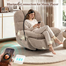 Culect Oversized Wide Swivel Rocker Recliner with Speaker, Khaki Plush