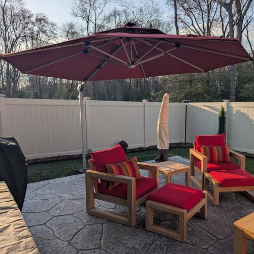 OROTLECT 12 Ft. Double Top Deluxe Round Lighted Patio Umbrella With Base In Ground,Brick Red