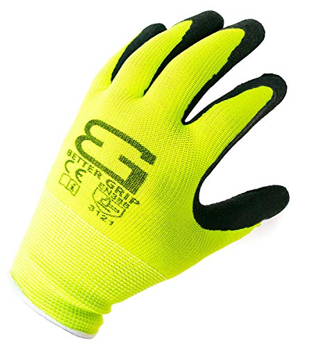 (Box Deal) BGS-LM-9L-CS, Better Grip Nylon Sandy Latex Coated Work Gloves, 144 Pairs/CS (Large, Hi-Vis Lime)