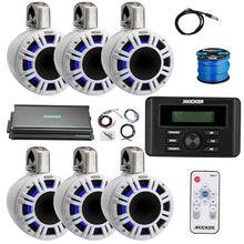 KICKER Marine USB Bluetooth AM/FM Receiver with 6-Channel Amplifier & 6X 6.5" 300W Peak Multicolor LED Speakers (White)