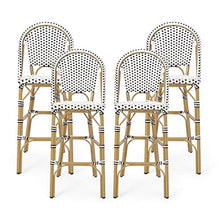 Christopher Knight Home Kinner Outdoor Barstool Black White Bamboo Print Finish
