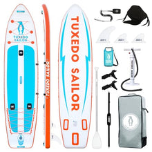 Tuxedo Sailor Inflatable Fishing Kayak Ultra Long Weight Capacity 450lbs Stand Up Paddle Board White/Blue/Orange 3