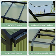 6x8 FT Greenhouse, Easy Assembly Aluminum Polycarbonate Greenhouses for Outdoors with Roof Vent, Large Aluminum Walk-in Greenhouse for Sunroom Patio, Backyard, Garden, Sliding Lockable Door, Black