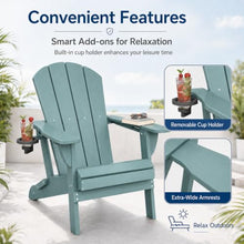 Patio Kingdom Folding Adirondack Chairs Set of 6 with Cup Holders, Heavy Duty HDPE Plastic Outdoor Chairs, Weather Resistant Heavyweight Patio Furniture Set for Deck, Fire Pit, Backyard, Aruba Blue