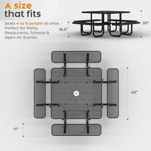 OUTTANS Commercial Metal Picnic Table (Black, 46in Square, Expanded Steel)