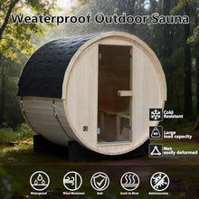 Amocane Customize Outdoor Barrel Steam Sauna Rooms, 2-10 Person Canadian Traditional Wood Steam Saunas with 220V Electric Stove, Wood Burning Stove Tempered Glass Sauna Kits, Backrest Headrest(0-195℉)